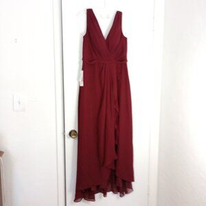 JJs House Cabernet A-line V-Neck Asymmetrical Chiffon Bridesmaid Dress